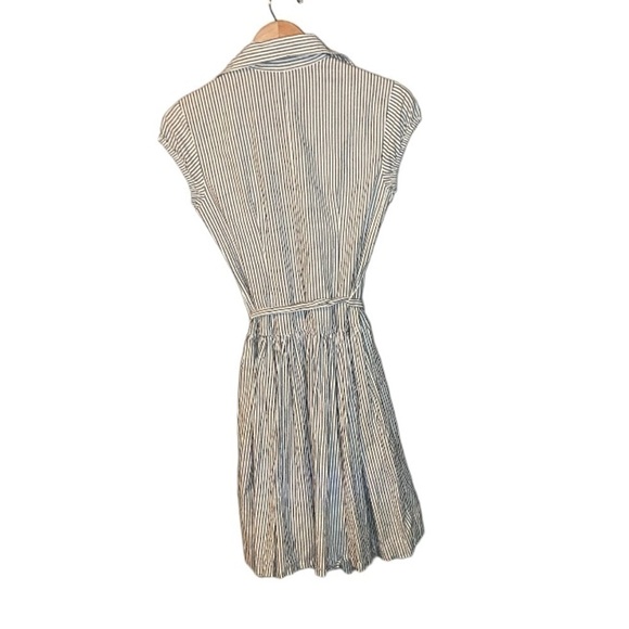 Norma Kamali Cap Sleeve Seersucker Stripe Tie Waist Shirt Dress - Picture 3 of 10